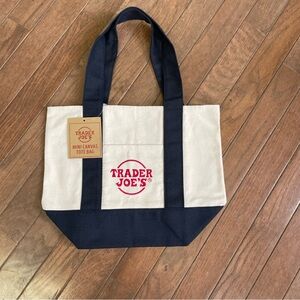 Trader Joe's Navy and Cream Mini Canvas Tote